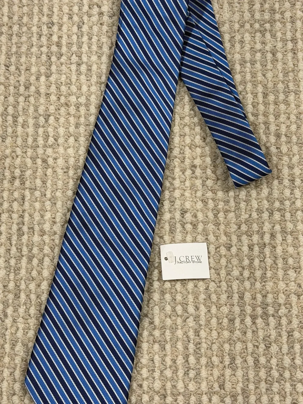 J.CREW Men's 100% Silk Woven Striped Tie Blue/White One Size